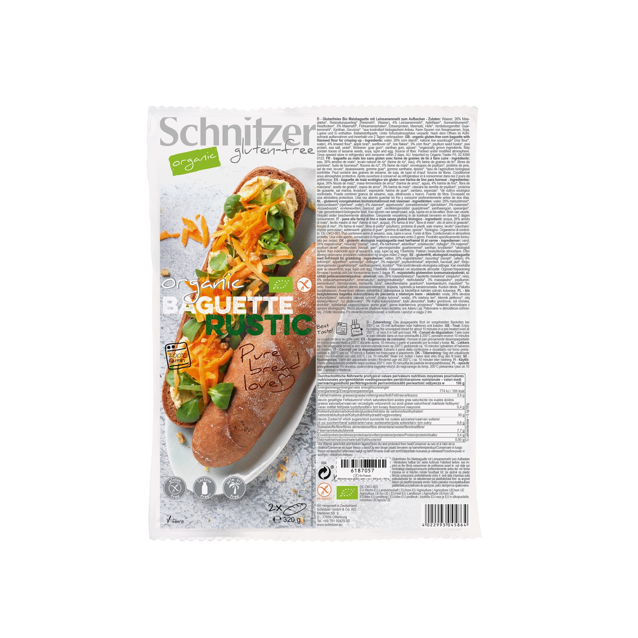 Baguette rustique sans gluten BIO Schnitzer - 360 g