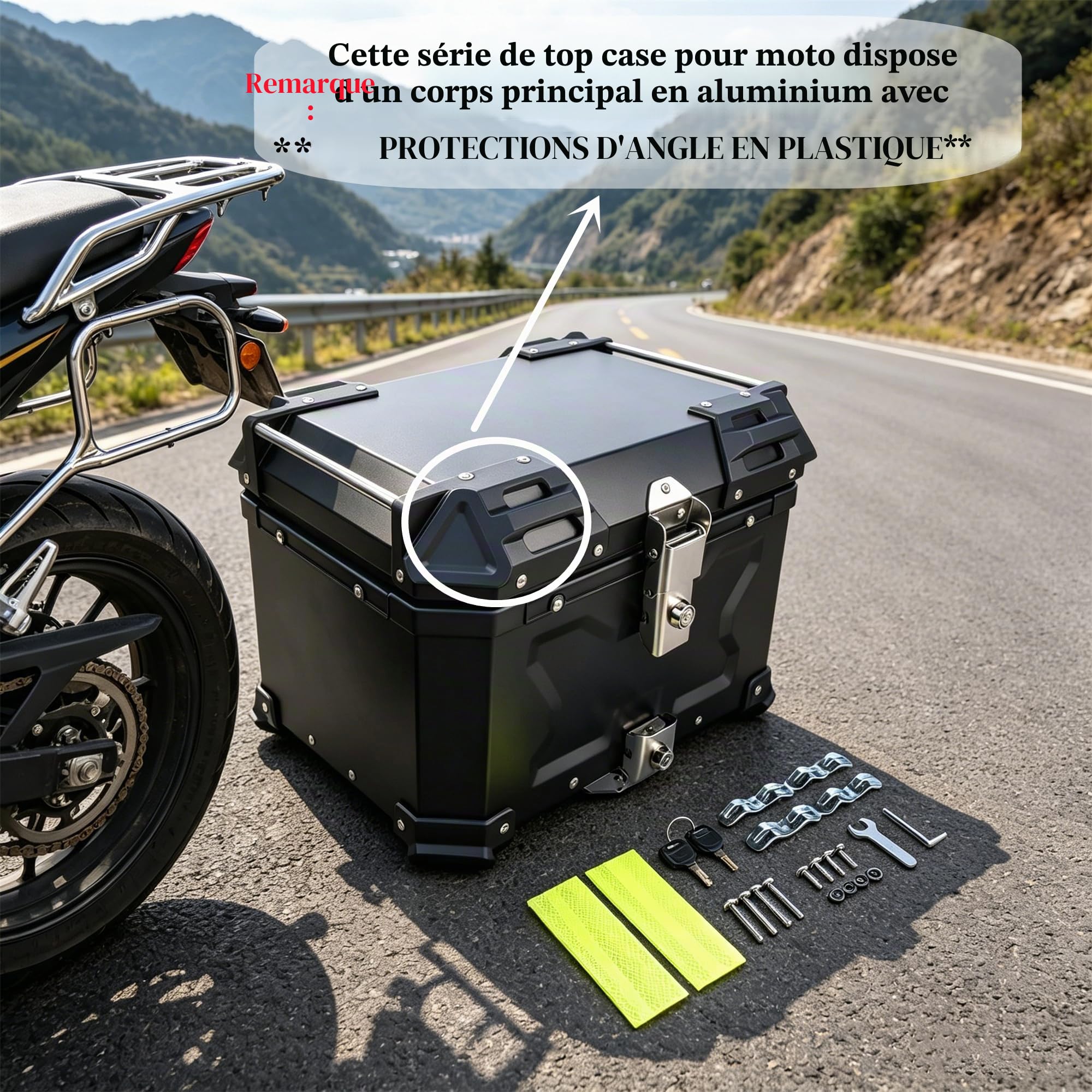 Bisenya 45L Top Case Moto, Coffre Universel Amovible Étanche Antivol Anti-poussière, Doublé de Cuir pour Rangement Casque (Noir)