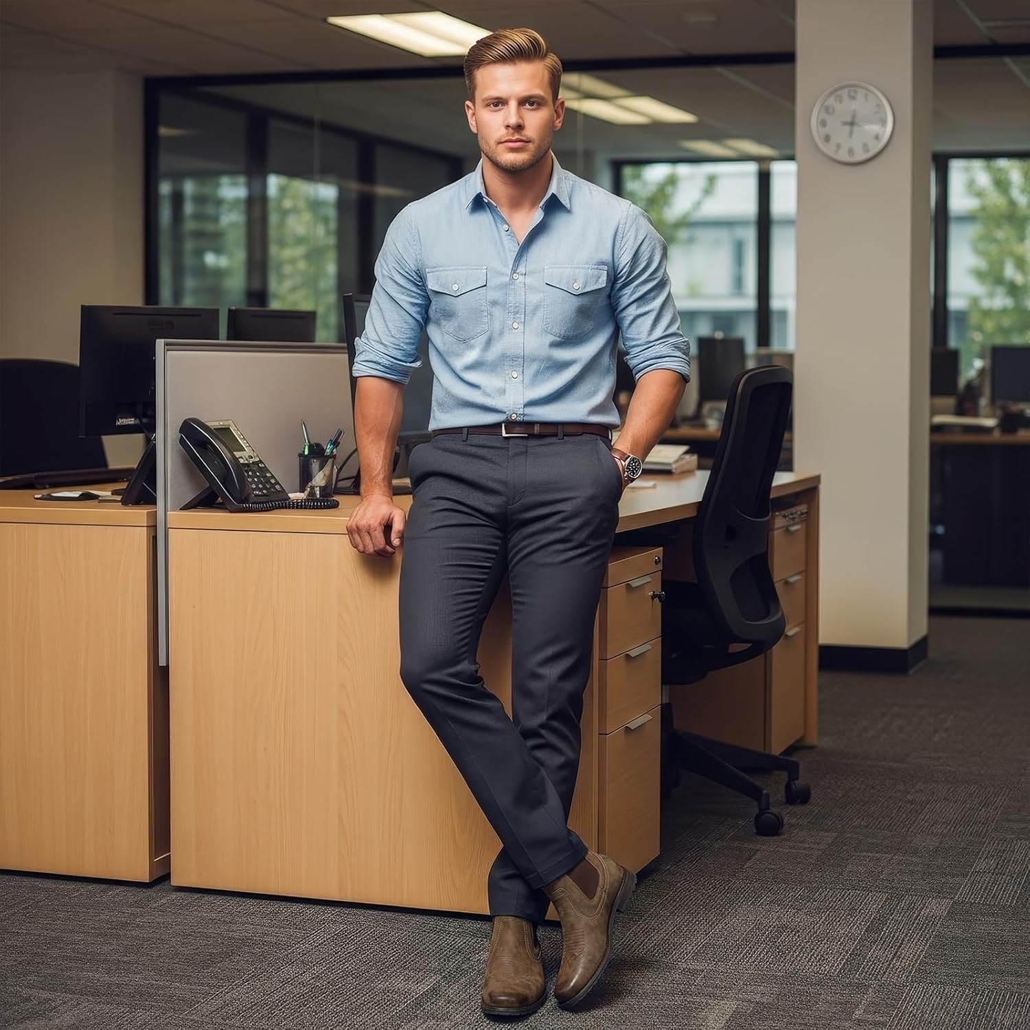 Cowboy Boots for Men Western Square Toe Ankle Chelsea Boots Pull on Work Boots for Men