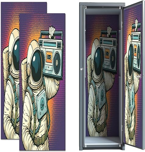 2 piezas de armario escolar magnético papel tapiz astronauta Boombox audio música arte retro 12 x 36 pulgadas pared adhesivo magnético extraíble
