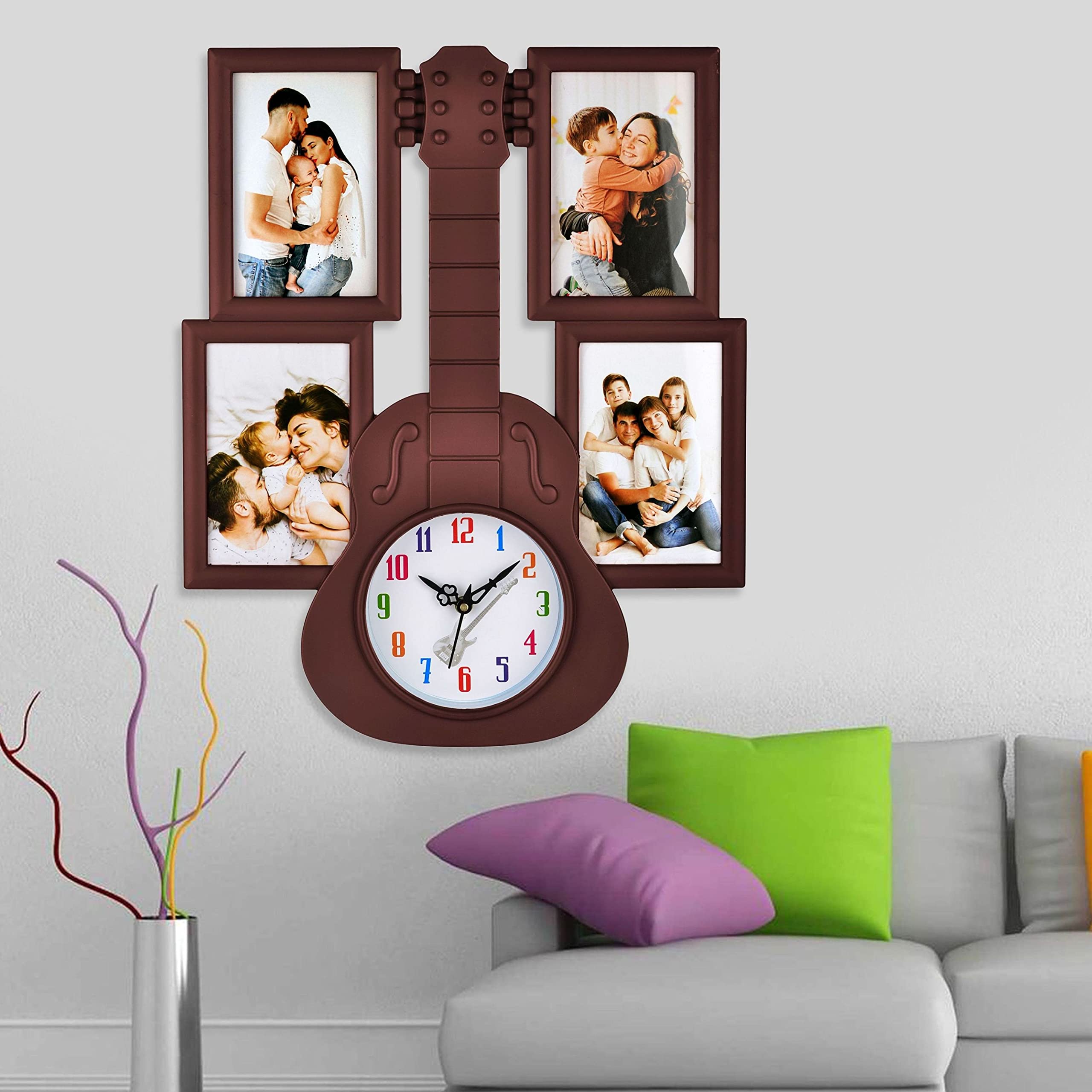Harbour Analog Latest Stylish New Models Wall Clock With Photo Frames For Home Living Room Hall Bedroom (Size Height 43.5 Cm X Width 40 Cm)- Home Decor Big Size Wall Clock Mz Wl25 13 - Plastic, Brown