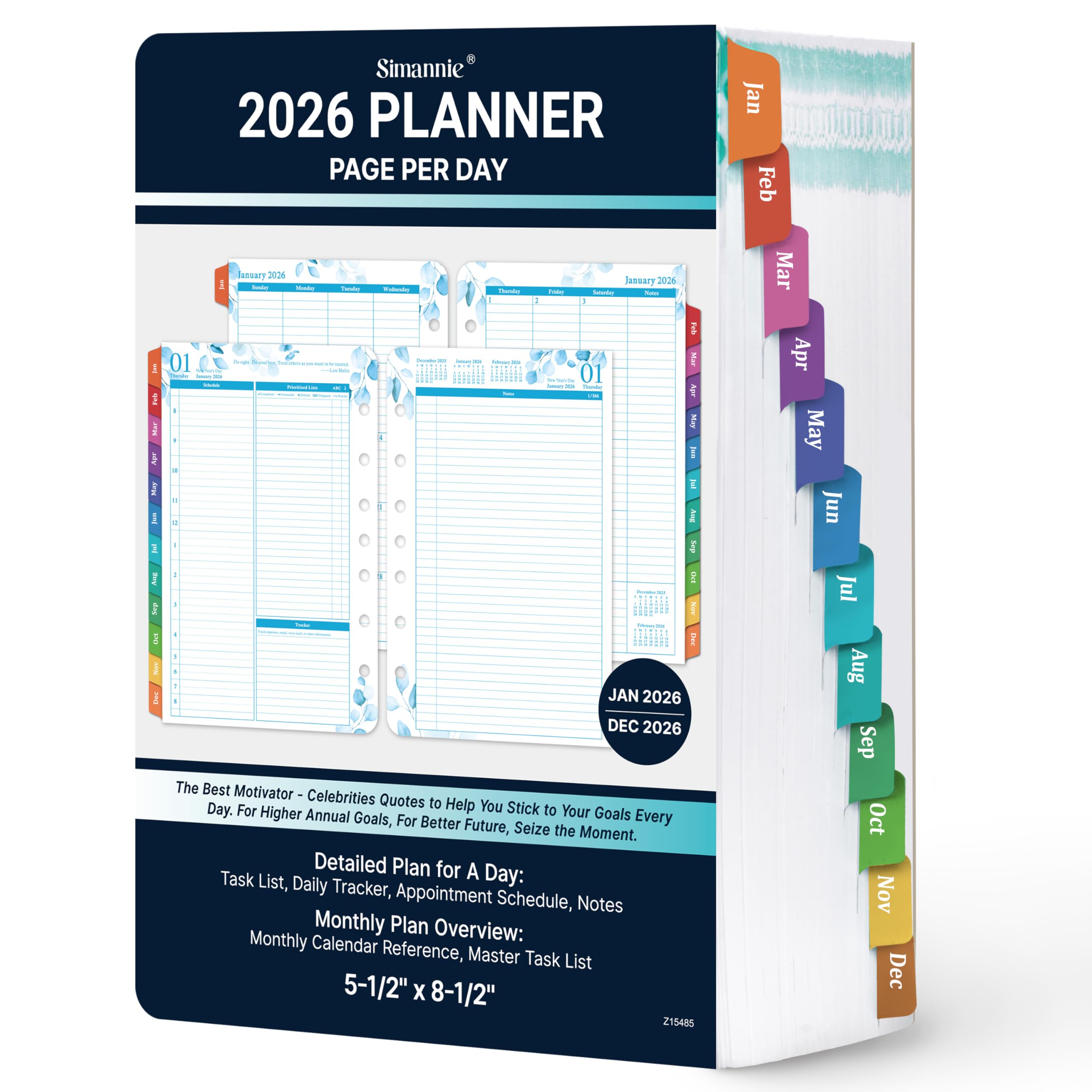 2025-2026 Planner Refills – July 2025 To June 2026, Two Pages Per Day, 8.38" X 5.51", Ring-Bound With Monthly Tabs