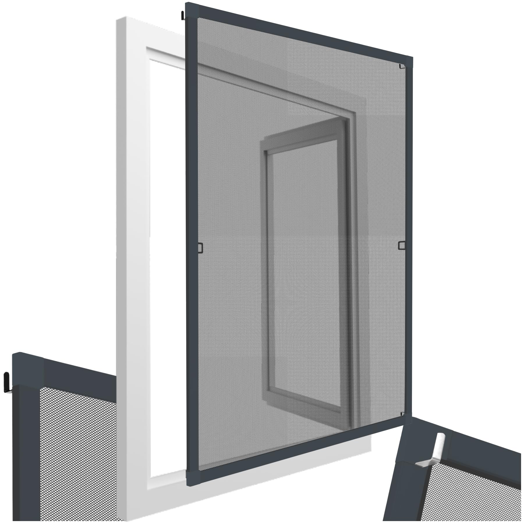 tectake® Fly Screen for Windows, 130 x 150 cm, Window Screen with Aluminium Frame & Black Fibreglass Insect Mesh, Weather- & UV-Resistant Window Net, Easy Installation, Can Be Cut to Size - Anthracite — image 1