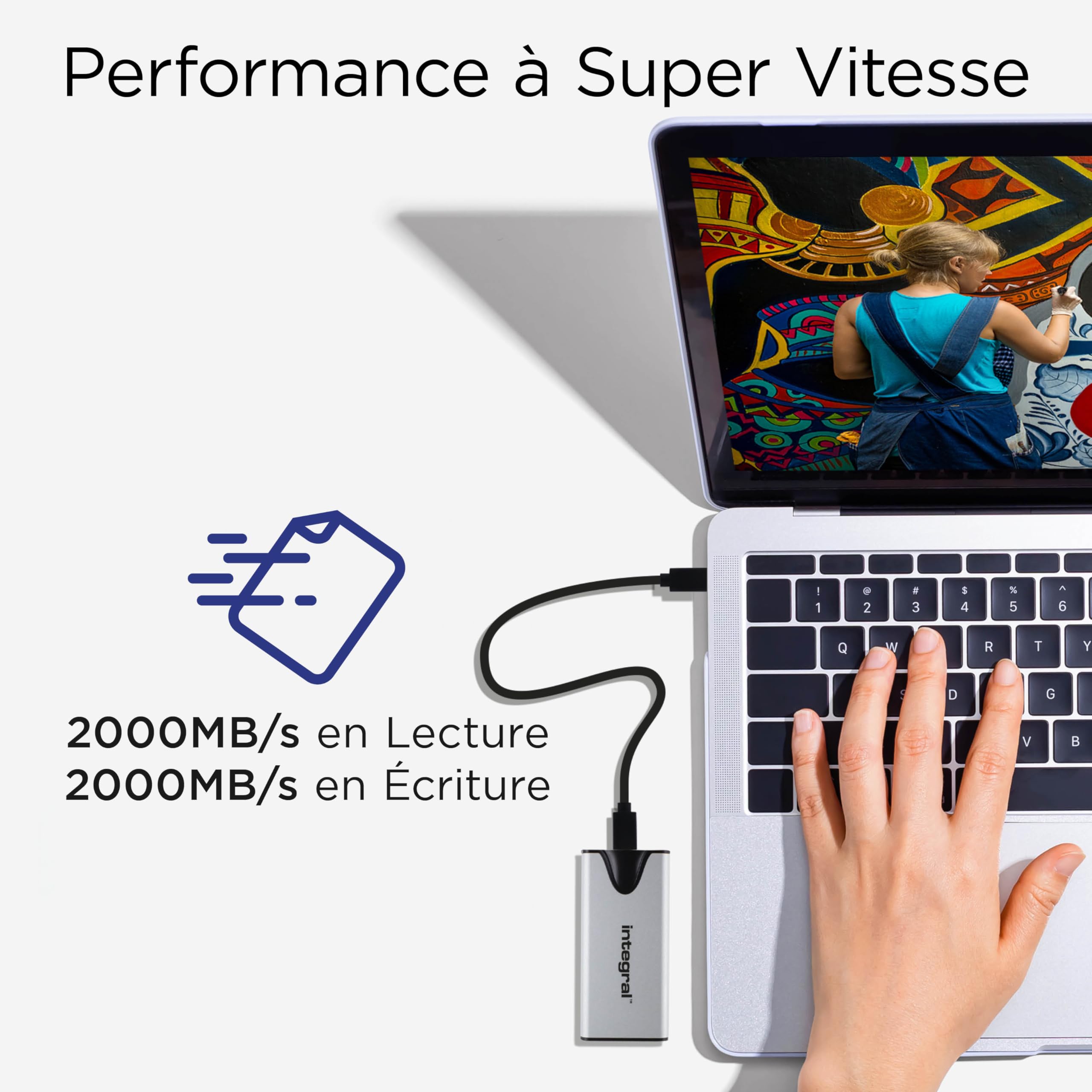 Integral SlimXpress Pro - Hard disk esterno portatile da 4 TB, USB C, 2000 MB/s di lettura/scrittura, USB 3.2 Gen 2x2, compatto, Plug & Play, compatibile con Mac, PC Windows, Android, Xbox