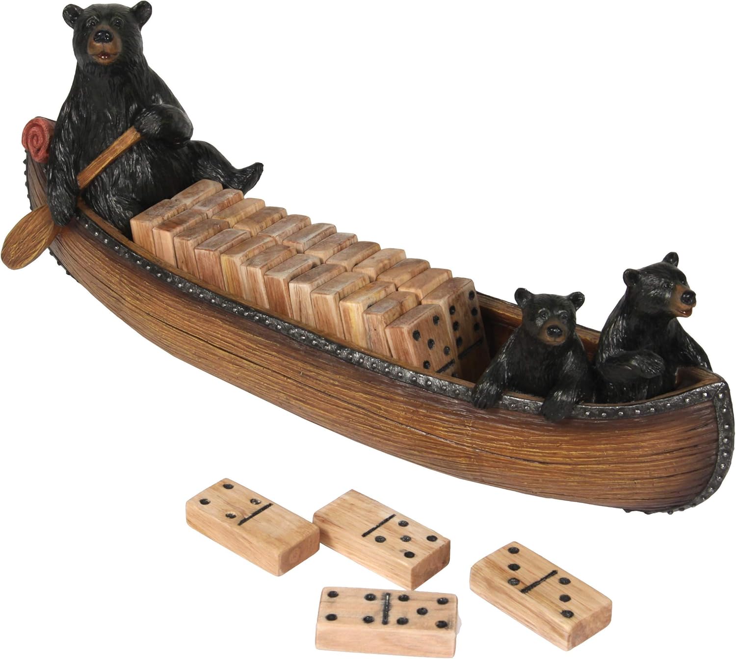 Rivers Edge Products Canoe Dominos Set - Decorative Tabletop Dominoes Set for Adults - Multiplayer Party and Coffee Table Game - Rustic Home Decor for Living Room, Game Room,