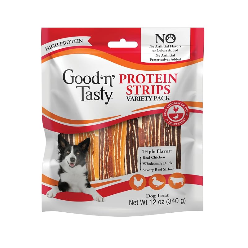 Petisco para Cães em Tiras de Carne Seca com Frango, Pato e Carne Bovina Good ‘N’ Tasty, Pacote com 340 g