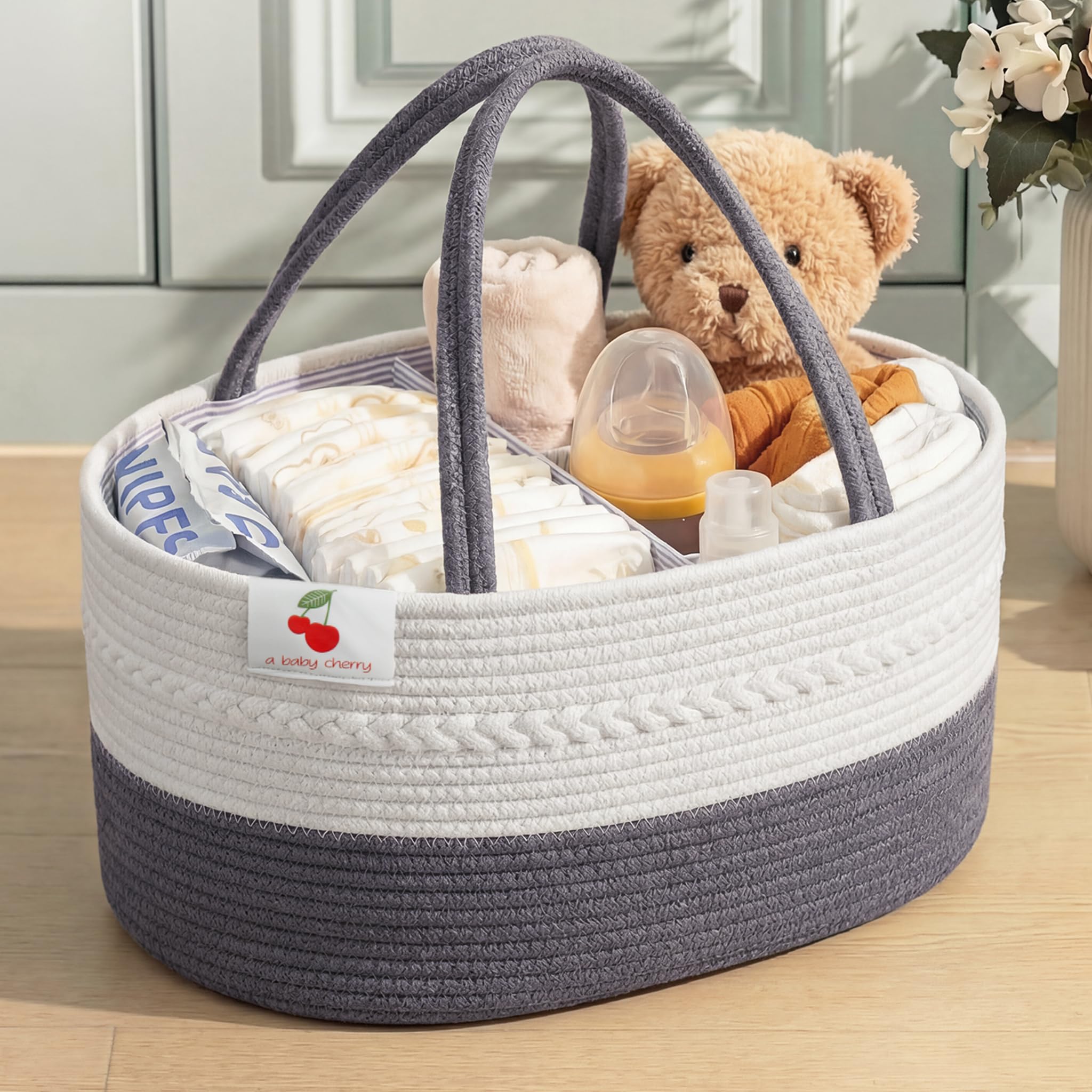 a baby cherry Cotton-Diaper Caddy | Diaper bag for Baby | Diaper Caddy Organizer Large Capacity(40 * 28 * 20Cm)|Nursery Storage Bin And Car Organizer For Diapers And Baby Wipes-image-30