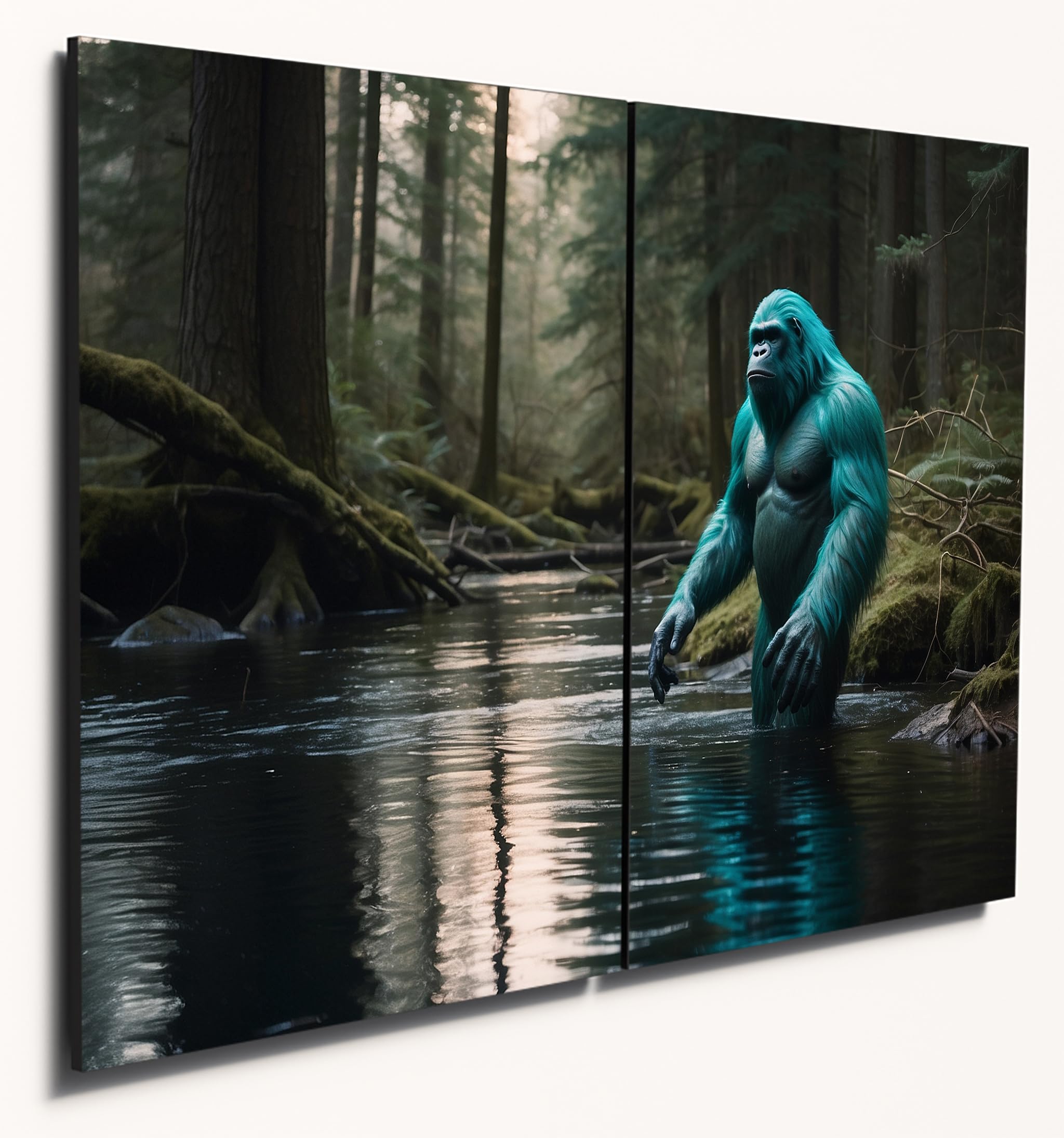 The Plum Penguin Design 4 Bigfoot Enchanted Forest Wall Art - A4 Twin Set Mdf Wood - Turquoise Twilight Scene Canvas Alternative 40 X 30Cm