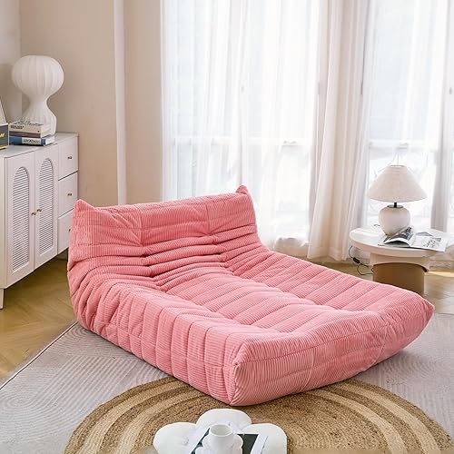 Miniatura 8 de N&V Fireside - Tumbona de piso sin brazos de mediados de siglo, sofá de pana suave de alta calidad, sofá de espuma para sala de estar, dormitorio