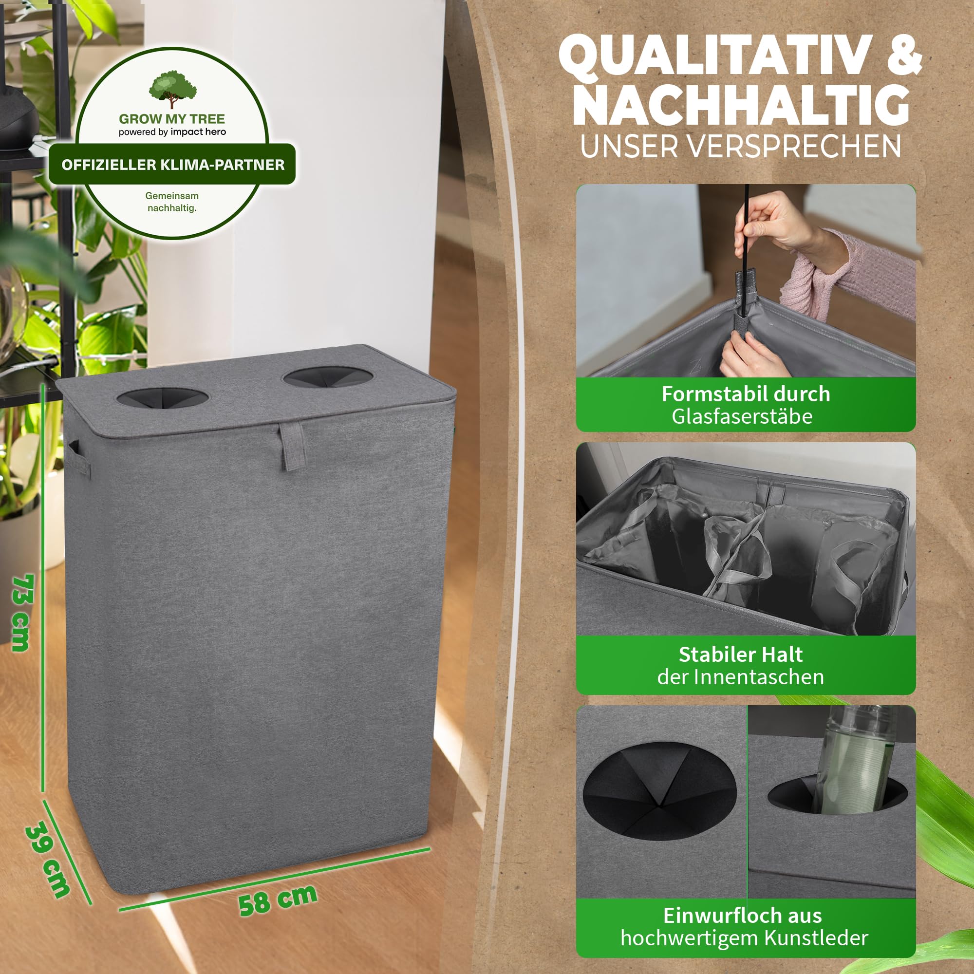 COTTARA® Botellas de depósito con 2 compartimentos, recipiente para depósito con ranura y 2 bolsas de transporte, ideal para botellas de depósito, para cocina, color gris