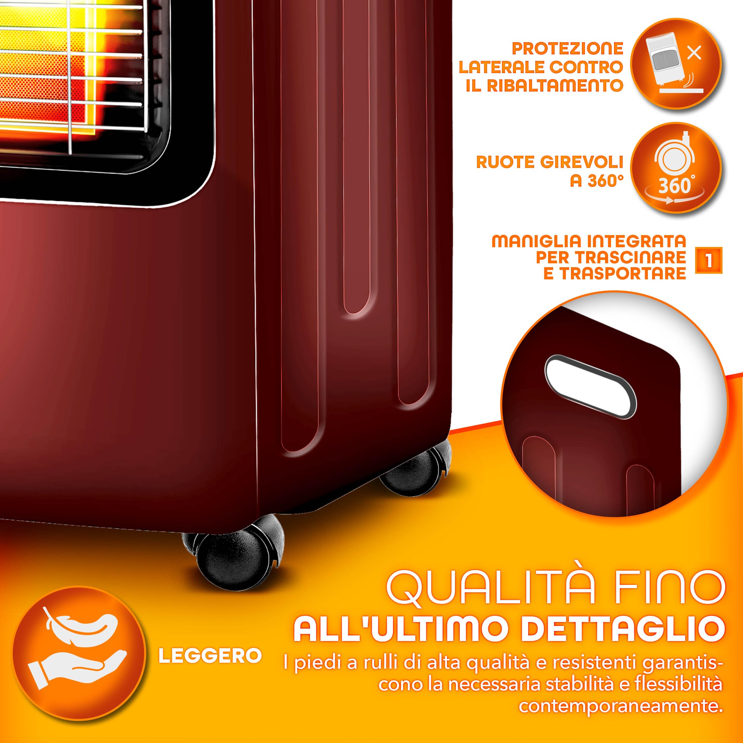 TRESKO Stufa a Gas 4200 Watt, Riscaldatore con Regolatore di Pressione, 3 Livelli, Rosso