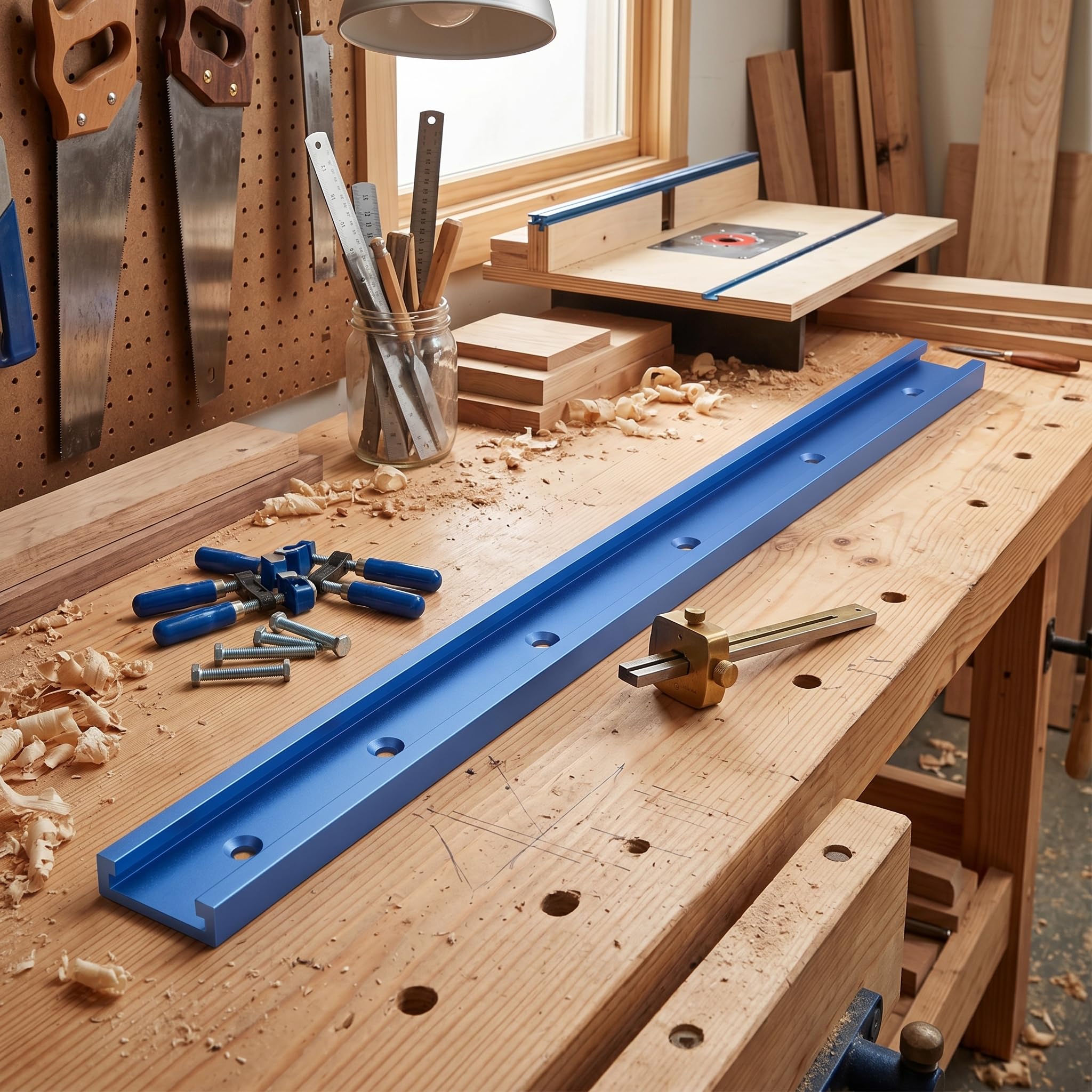 Fafeicy 2 pezzi di guida per smussatura da 1000mm, utensili in alluminio per guida a T con scanalatura a T, per lavorazione del legno, tavolo da fresatura, vite a T, morsetto ad azione rapida (1000MM