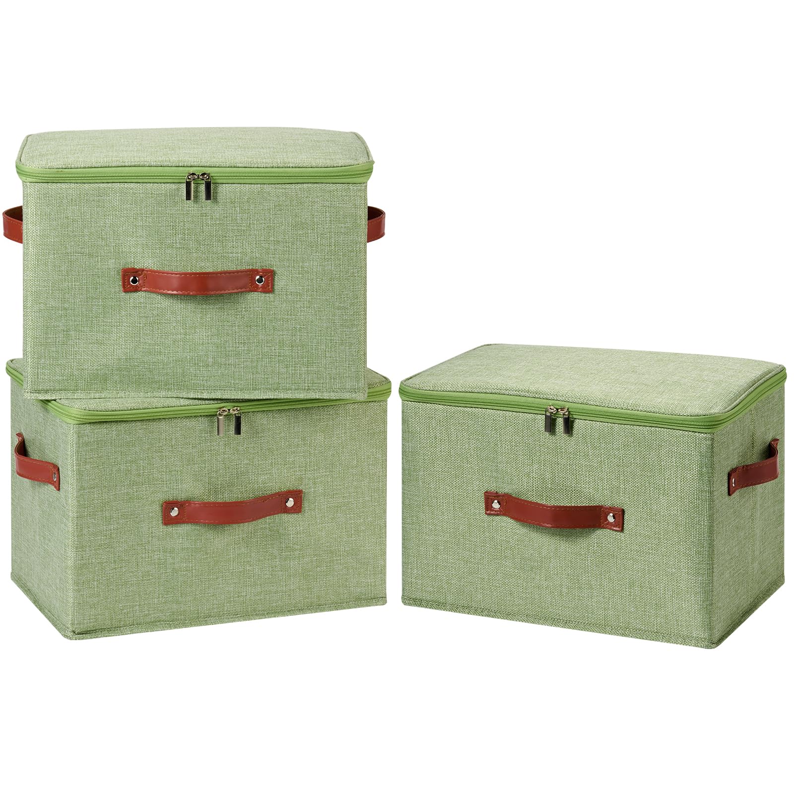 3PCS Storage Bins Boxes with Zippered Lid Decorative Baskets