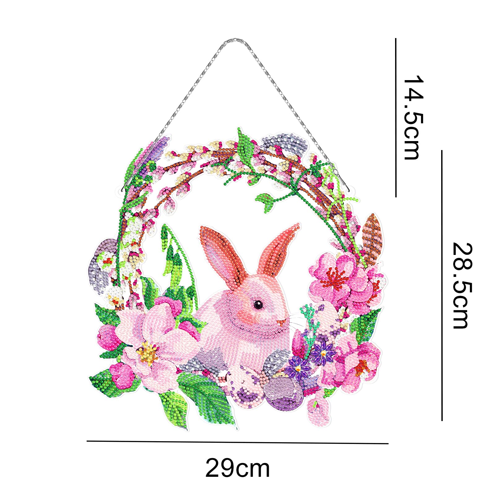 Kit 5D Diamond Painting A Tema Pasqua – Coniglio, Uova E Cesto, Con Catena Sospesa, Decorazione Fai Da Te Da Parete