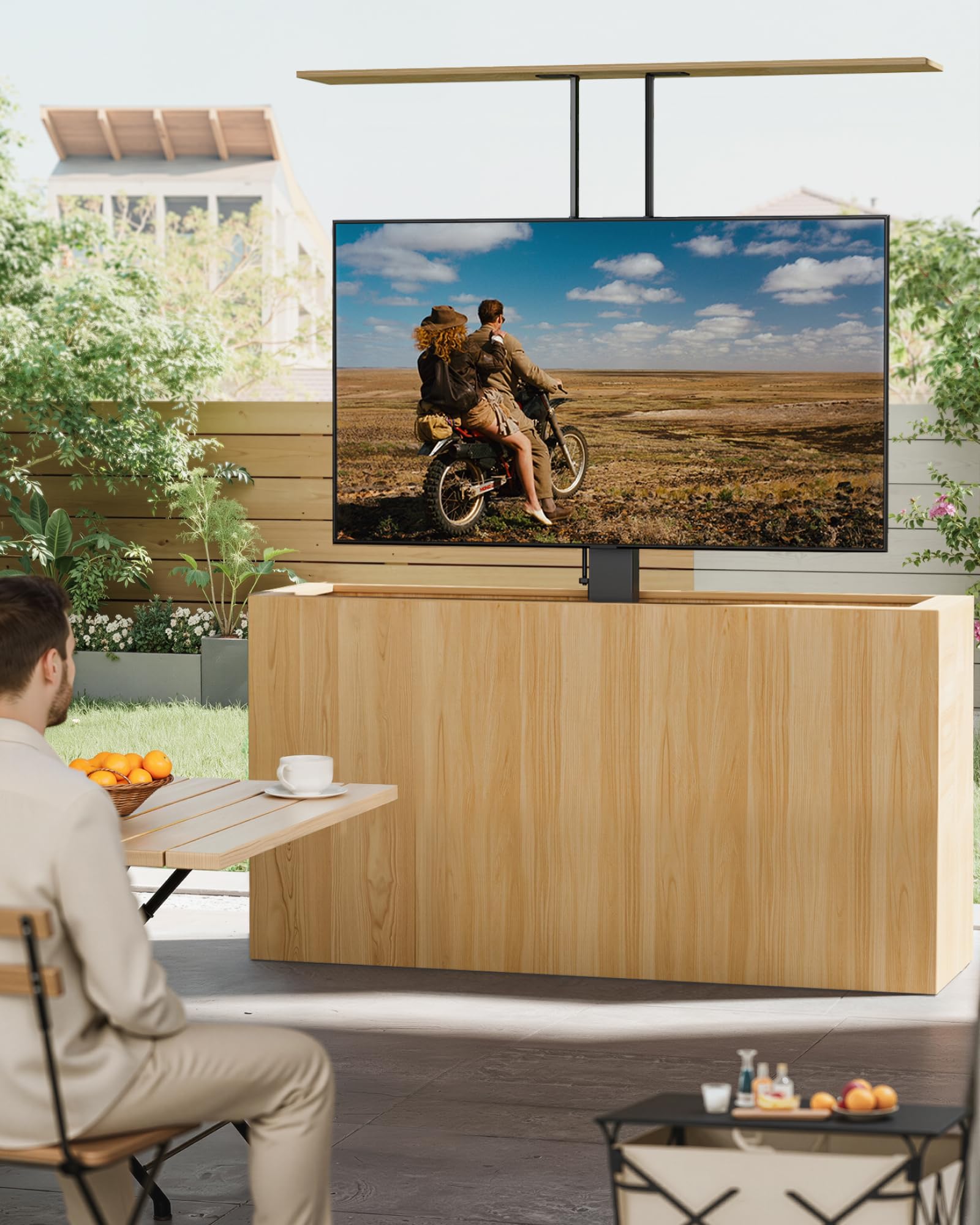 monTEK Elektrisch TV Lift zum Einbau für 37-65 Zoll bis 60kg, VESA 600x400 | mit Funkfernbedienung, Tuya-App+Voice Control, Motorisierter TV Lift mit Kollisionssensor, 90cm Hub, Decken-/Bodenmontage