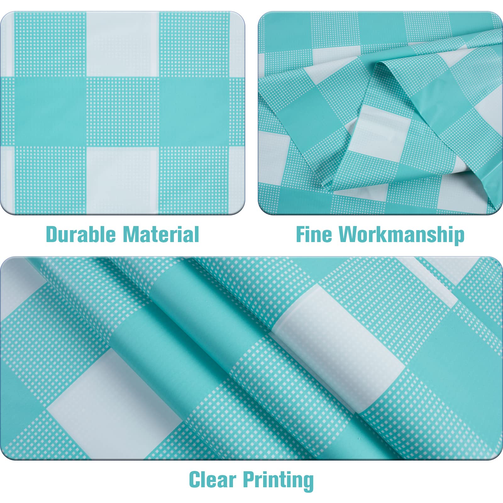 Kesfey 3 Packs Aqua and White Gingham Table Cloths 54 x 108 Inches Disposable Plastic Checkered Tablecovers Waterproof Rectangle Picnic Party Table Covers for Birthday Party Supplies Christmas - 3