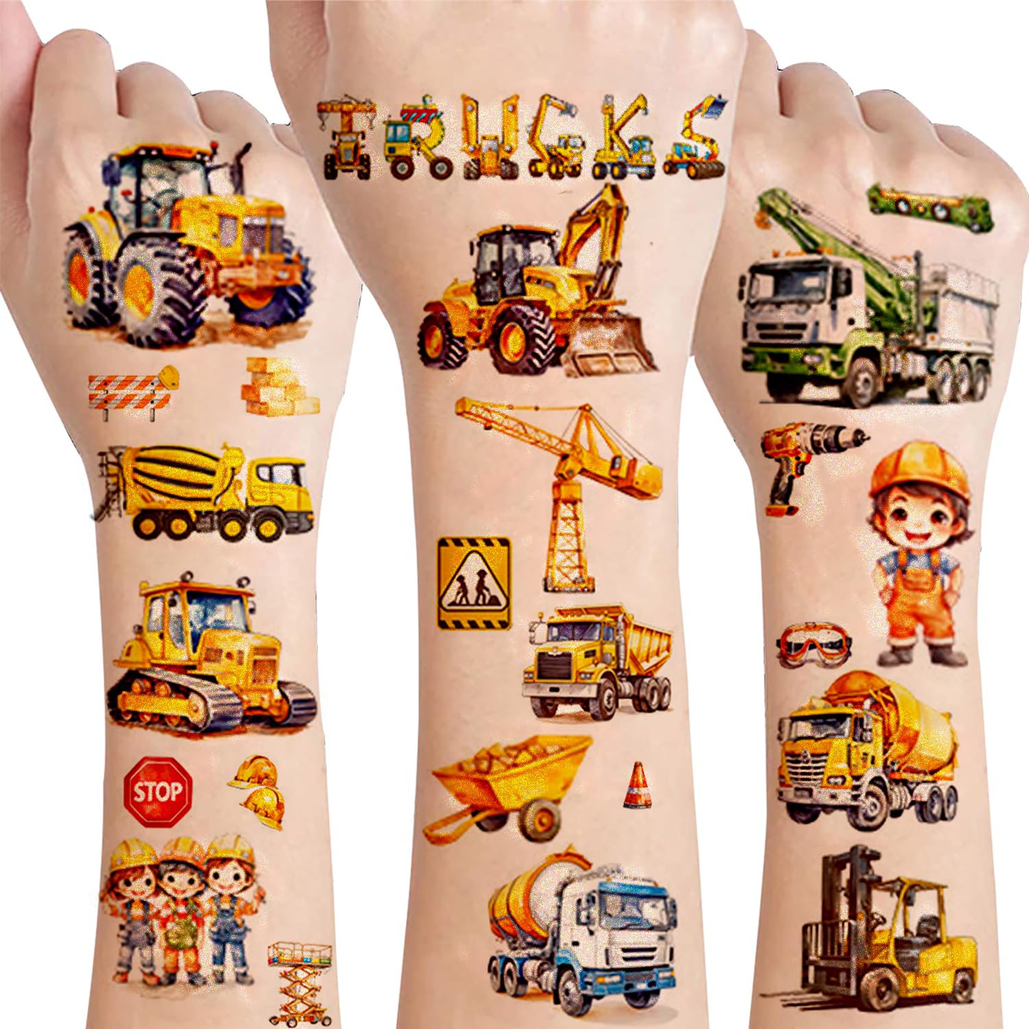 Drookaen 120+ Glitzer Fahrzeug Kinder Tattoos für Kinder Jungen, Wasserdichte Auto Bagger Tattoo Kindertattoos, Gastgeschenk Kindergeburtstag, Auto Tattoo Kinder