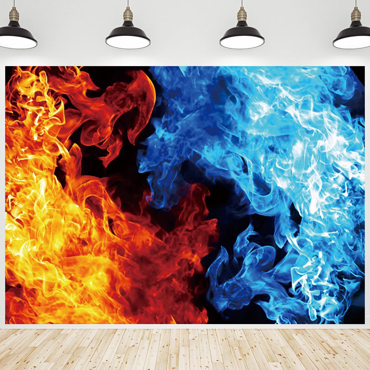 CRTPOD 12x8ft Ice and Fire Backdrop for Photography Blue Water Red Flame Mix Artistic Background for Women Men Birthday Party Decor Banner Photoshoot