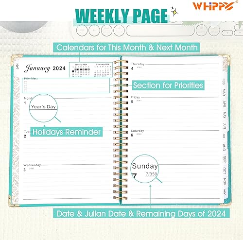 Miniatura 3 de Agenda 2024  Agenda 2024, enero 2024  diciembre 2024, agenda semanal mensual de 8.7 x 6.3 pulgadas con pestañas, tapa dura, papel grueso,
