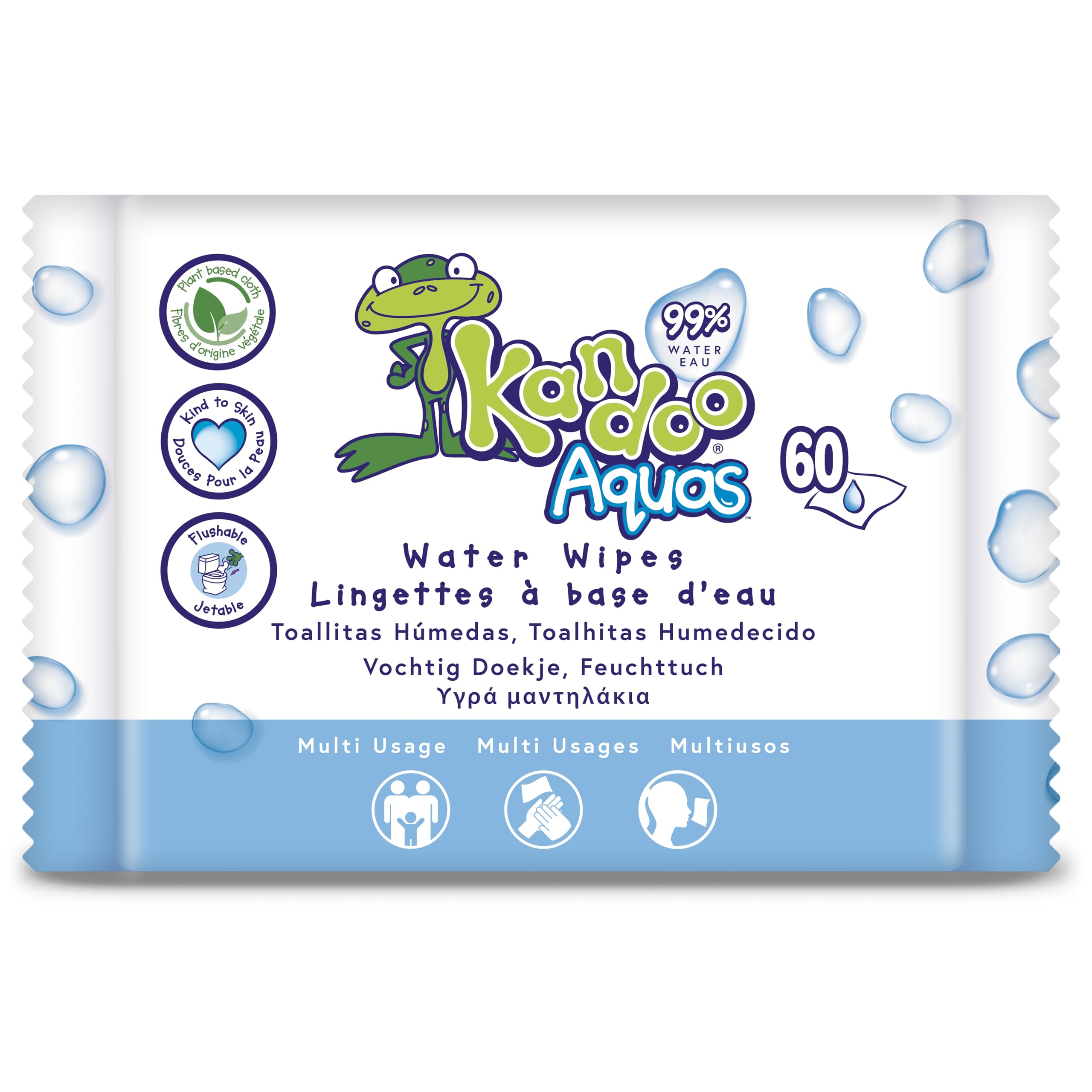 Kandoo 60 x Multi-Purpose Toilet Tissues 99% Water Aqua