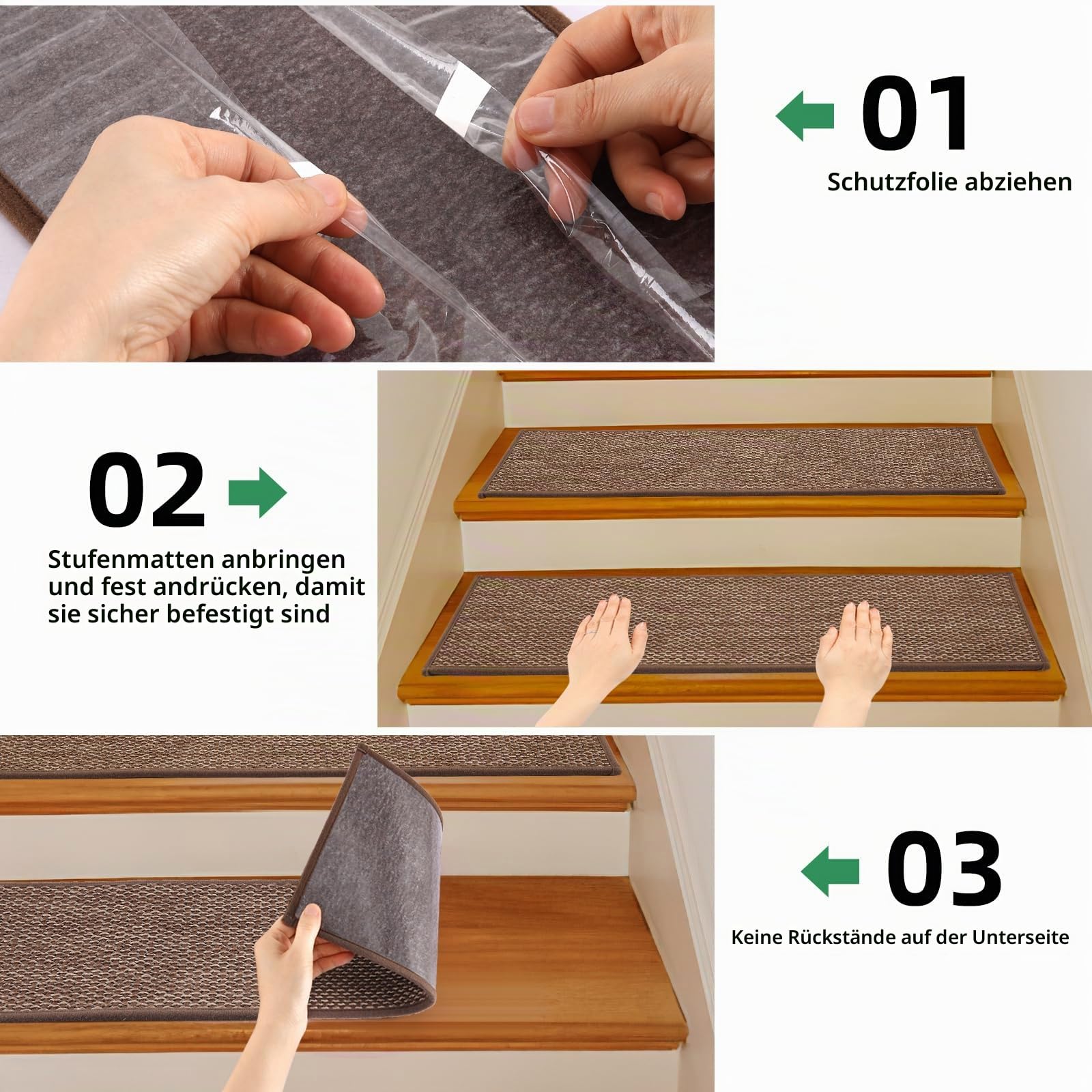 YISUN Leinenimitat Treppenstufen Matten 15pcs, Abnehmbar und Waschbar | Stufenmatten Selbstklebend Rückseite 65x20 cm, Stumm Antirutsch Treppenteppich für Treppe, Küche, Schlafzimmer, Badezimmer