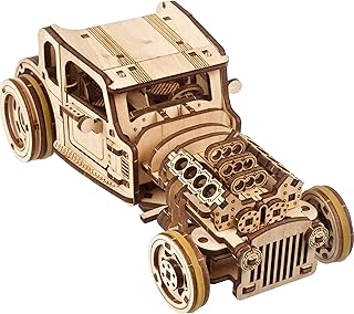 UGEARS 3D Car Model Puzzle - Hot Rod Furious Mouse with Innovative Dual Engines - 3D Wooden Puzzles for Adults and All Family- Realistic Scaling Hot Rod Model Car Kits to Build - 3D Puzzle Model Kits