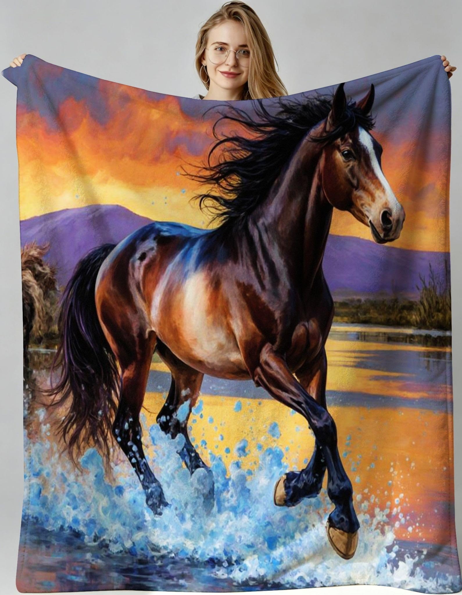 Couverture polaire cheval 3D 240x260 de qualité supérieure pour décoration