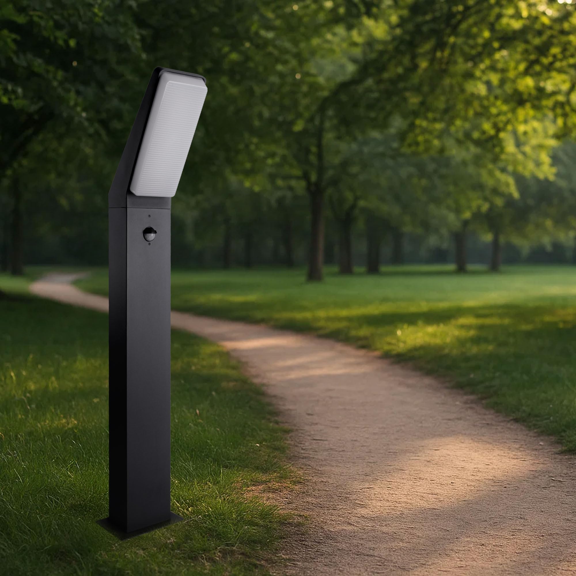 Maxkomfort EVA Wegeleuchte LED Anthrazit mit Bewegungsmelder - 12W Warmweiß IP65 Wetterfest 230V Aluminium Sensor Pollerleuchte & Standleuchte für Außen Garten Terrasse & Einfahrt