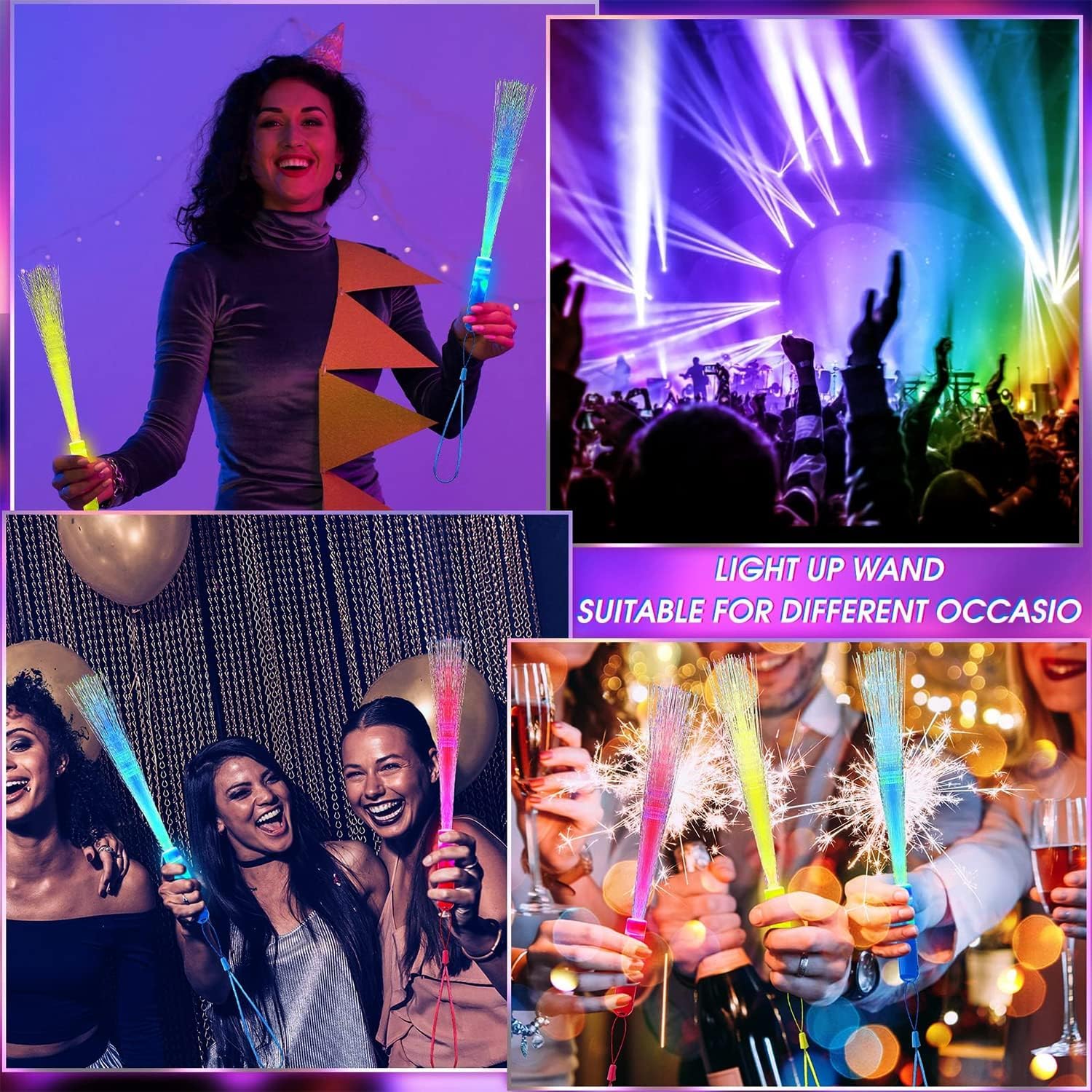 YeahBoom 24 sztuki różdżek światłowodowych, świecące pałeczki z włókna LED, magiczna różdżka LED, świecące pałeczki, zabawki LED, światłowodowe diody LED, świecąca zabawka