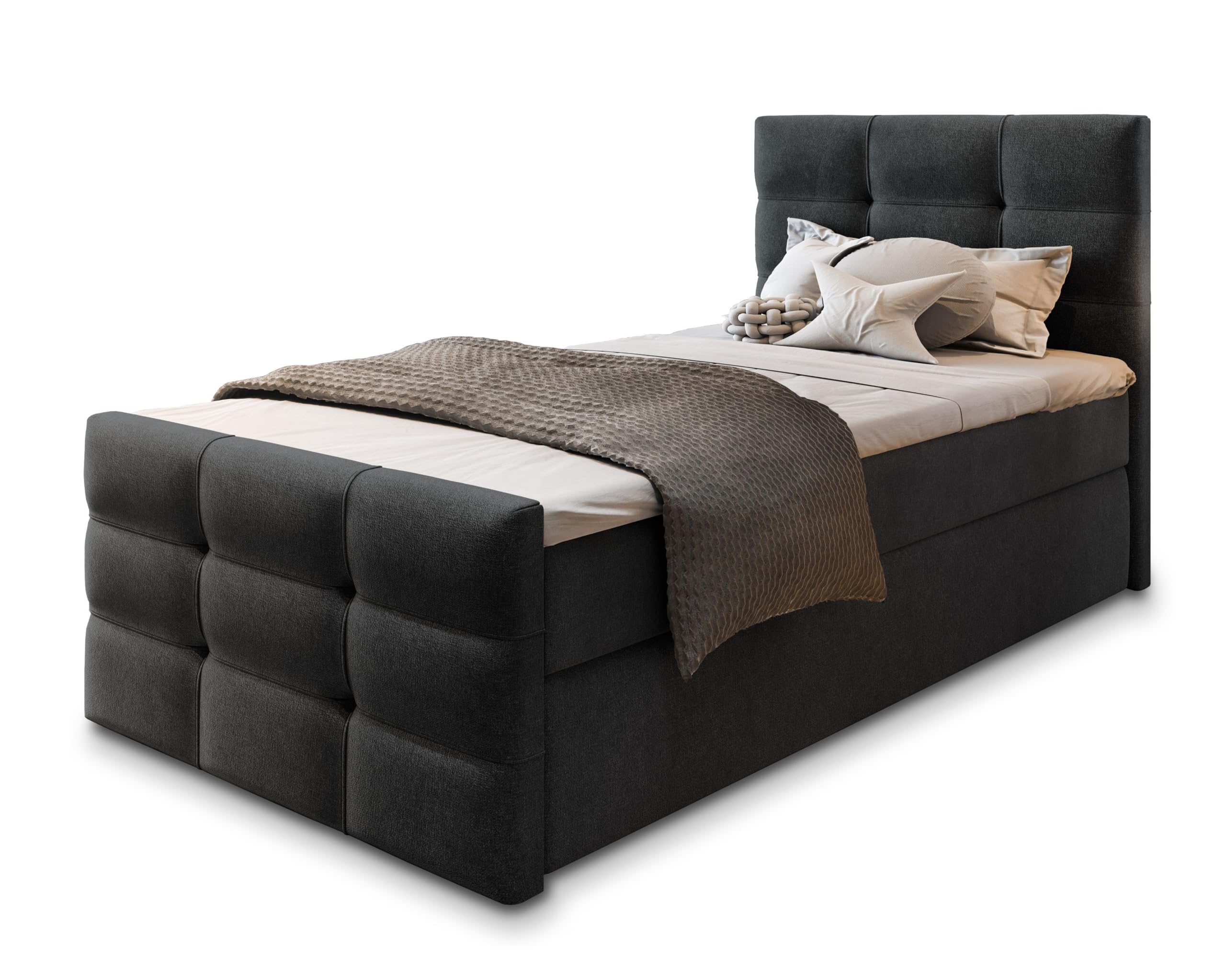 Masseno Boxspringbett Amon 100x200 cm – Komplett-Set (Matratze + Topper) mit zwei Bettkästen, Schwarz