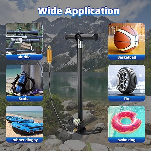 Miniatura 3 de Bomba manual de rifle de aire PCP bomba de aire manual de cuatro etapas, 4500 PSI  30 MPa, bomba de aire manual de alta presión con filtro