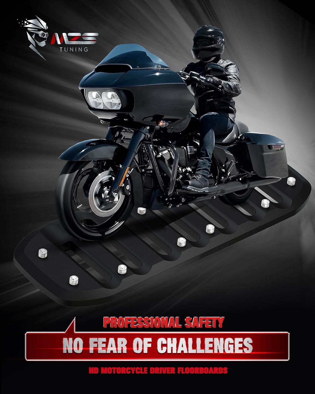MZS Motorcycle Front Floorboards, 1984-2025 Touring Driver Footboards Rider Foot Pegs Floor Boards Black CNC Compatible with Road Glide Electra Street Glide Road King Softail Trike Ultra Limited FLD