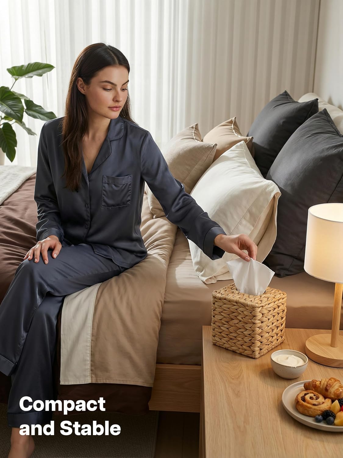 TIDITA Water Hyacinth Rattan Tissue Box Cover with Easy-to-Refill Bottom