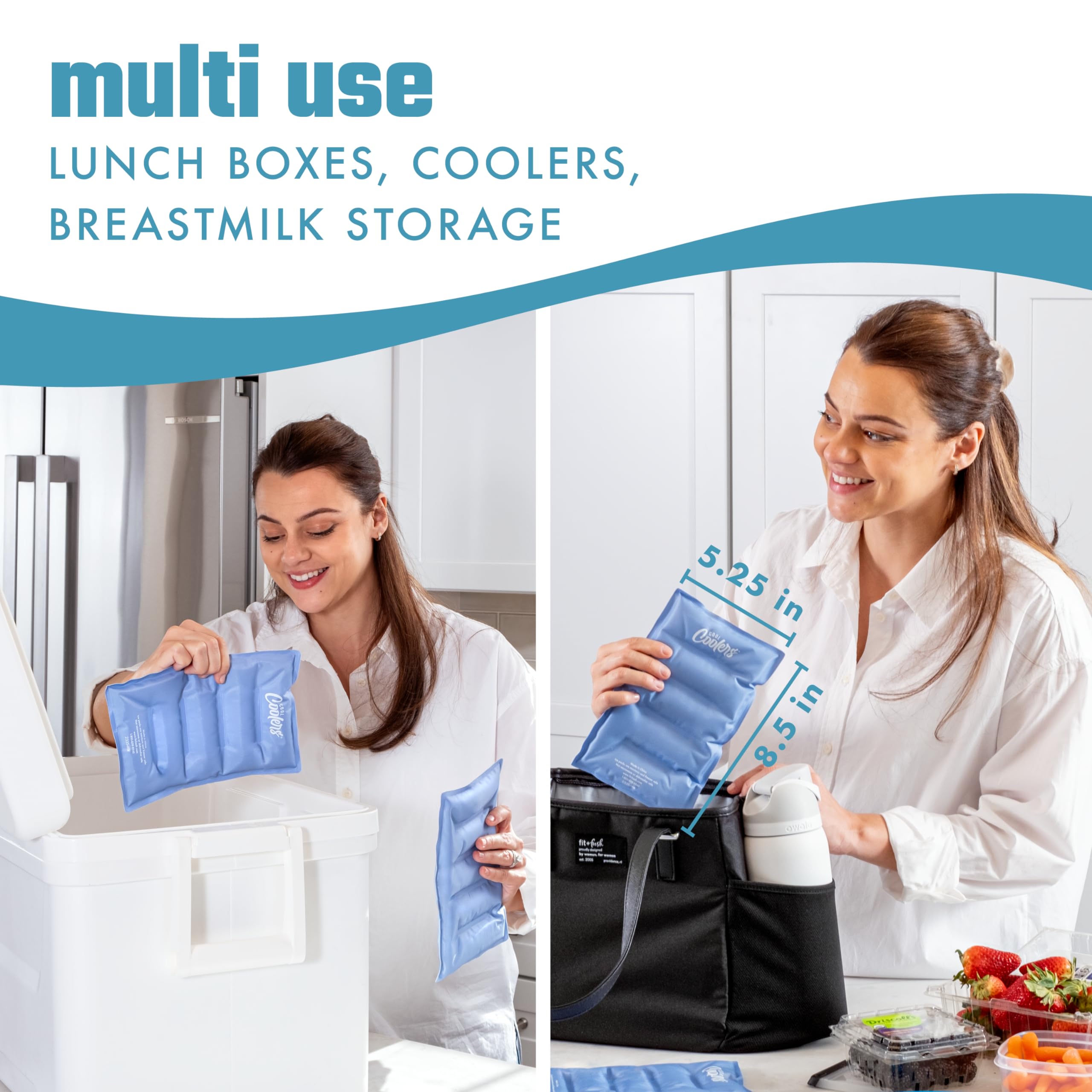 Fit & Fresh Cool Coolers Lot de 2 Blocs de Glace réutilisables en Nylon Extensible et Flexible pour boîtes à déjeuner, Grands Blocs de congélation réutilisables Bleu Bleuet