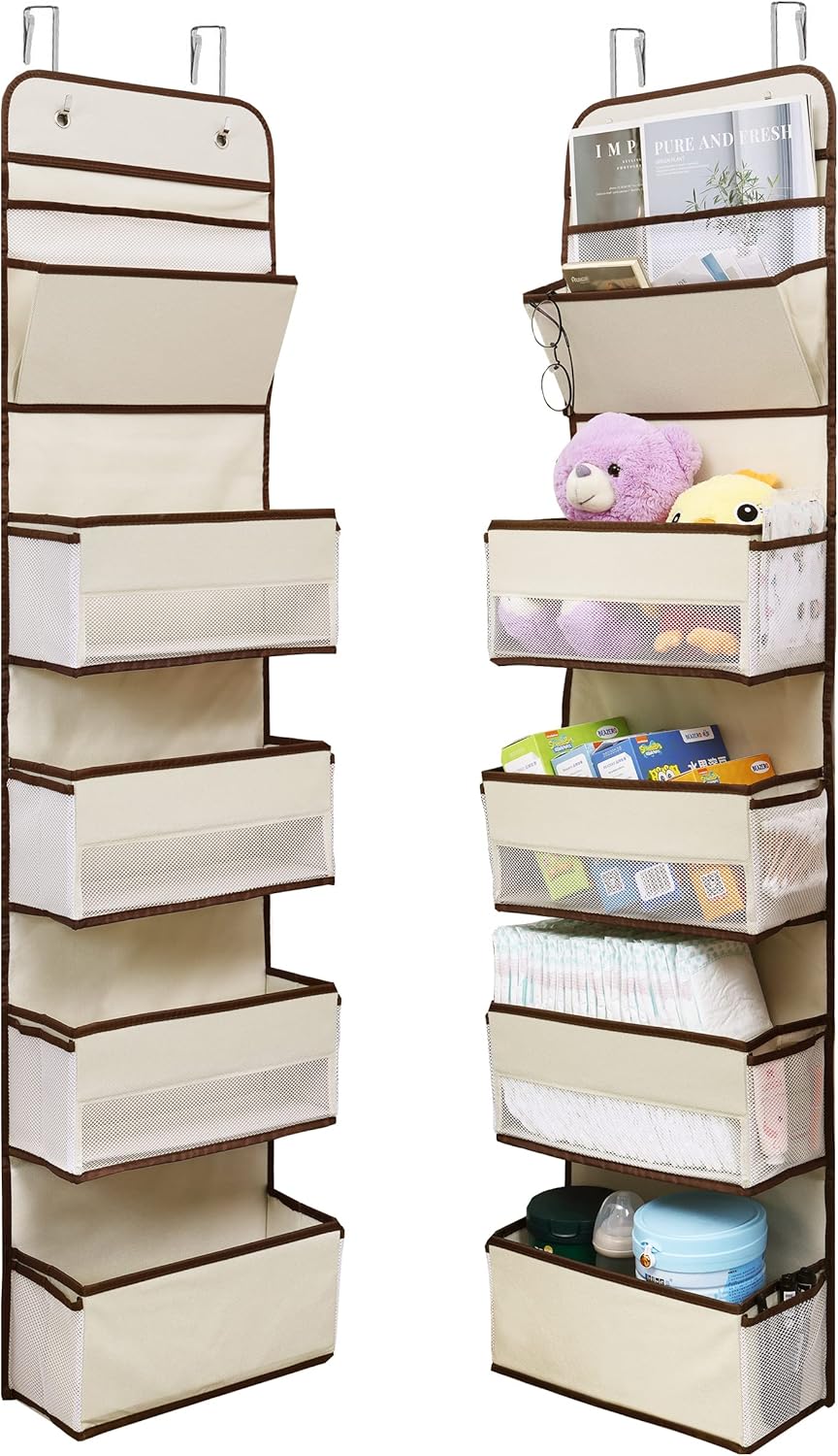 GALMAXS7 Over the Door Bathroom Hanging Organizer with 8 Mesh Side Pockets, Behind