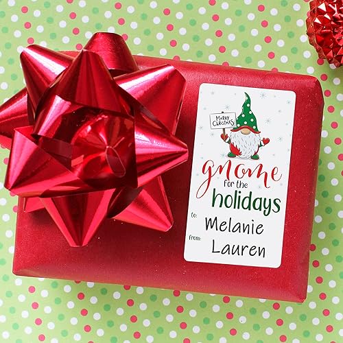 Miniatura 6 de Etiquetas adhesivas de regalo de gnomo de Navidad, 75 etiquetas, etiquetas de regalo de gnomo de jardín rojo y verde, calcomanías de caja de regalo