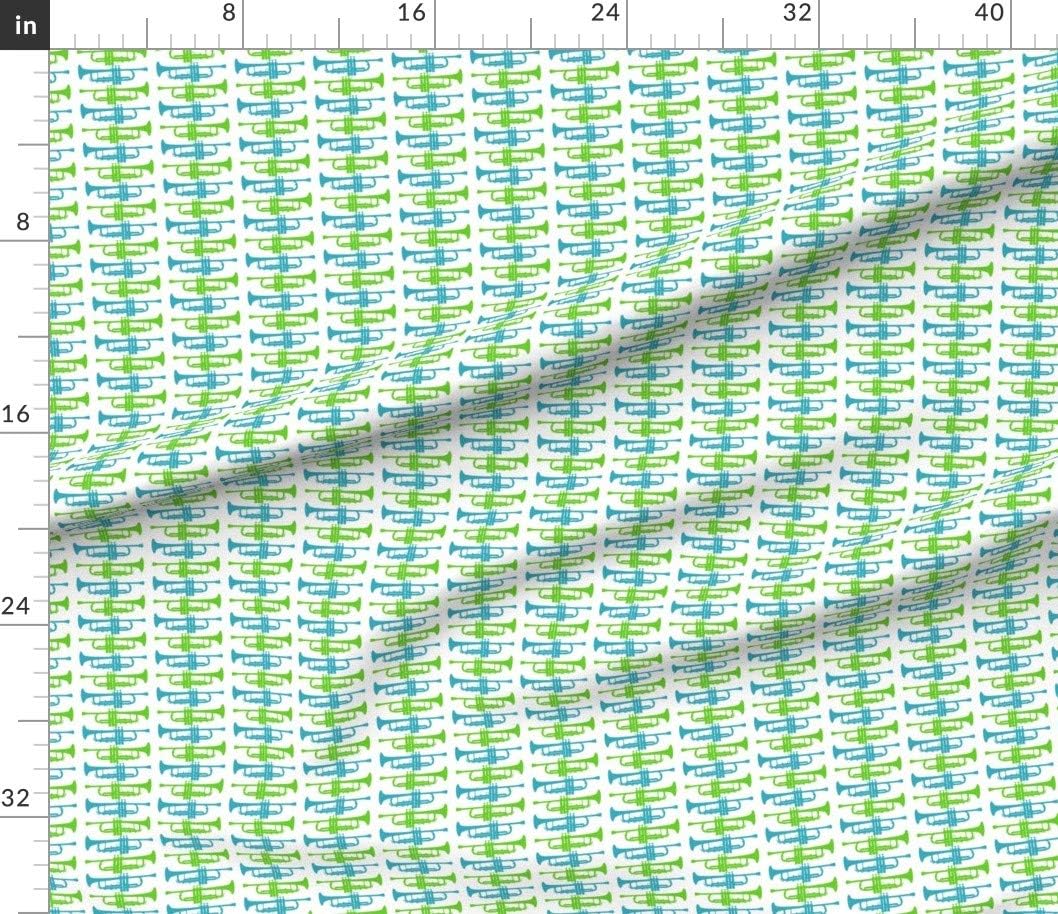 Spoonflower Fabric - Blue Green Geometric Abstract Whimsical Music Trumpet Musician Printed on Petal Signature Cotton Fabric by The Yard - Sewing Quilting Apparel Crafts Decor