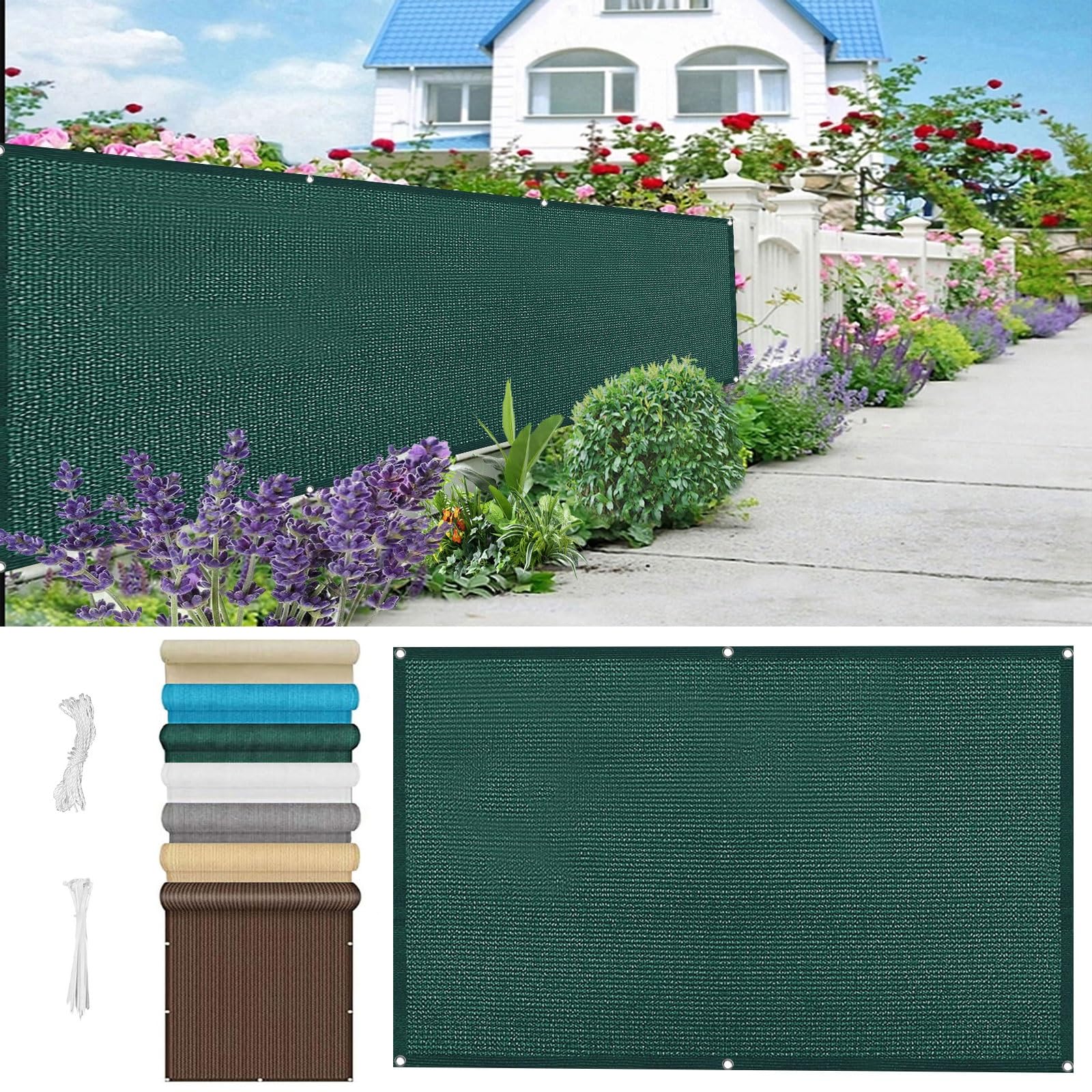 Osłona Ogrodzeniowa Balkonu 60 x 925 cm Wentylowana Tkanina Cieniująca Na Zewnątrz Z Oczkami I Sznurkiem Na Balkon I Patio Ogrodowe, Ciemnozielony