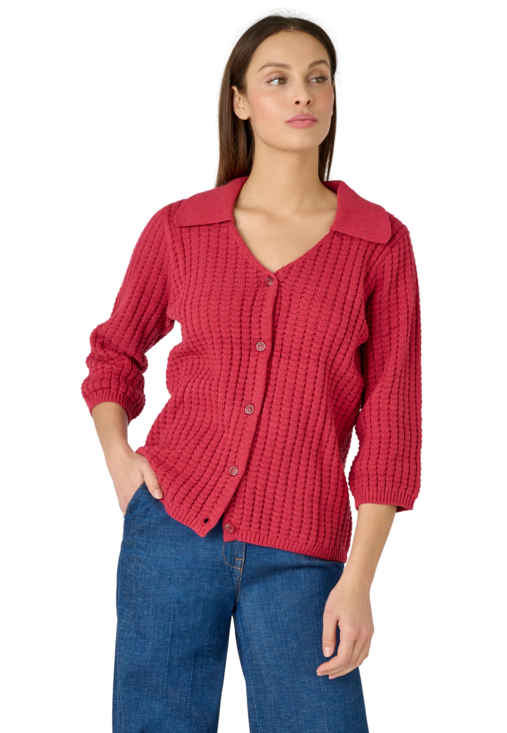 Damart - Collared Cardigan, Claret, 18/20