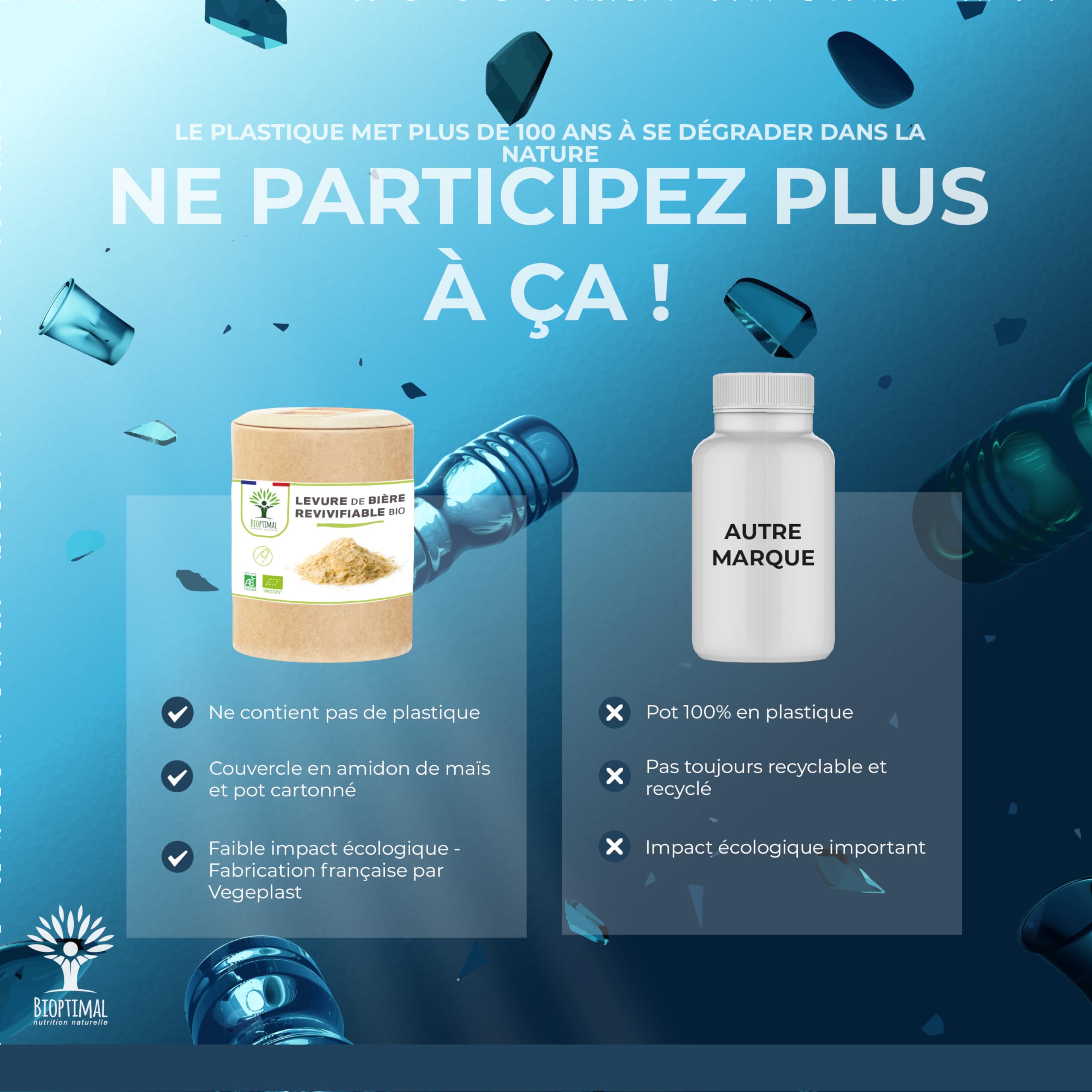 Levure de Bière Bio Revivifiable - Bioptimal - Complément alimentaire - Vivante & Active - Peau Cheveux Ongles - Digestion Transit Probiotique - Fabriqué en France - Certifié par Ecocert - 200 gélules
