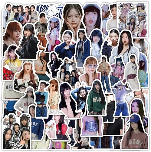 50 calcomanías Kpop de jeans para botellas de agua, geniales calcomanías de cantante para adolescentes y niñas, calcomanías de grupo de chicas