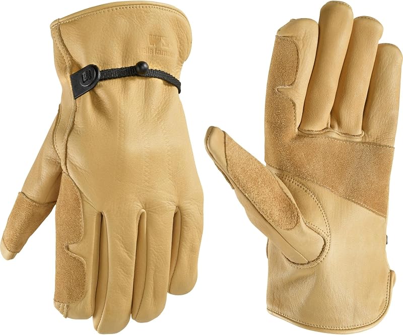 Wells Lamont Guantes de trabajo para hombres y mujeres, guantes de trabajo de piel de vacuno, muñeca ajustable