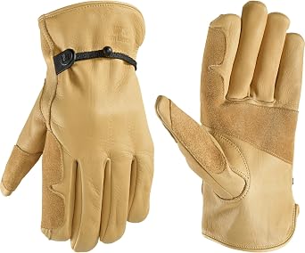 Wells Lamont Work Gloves Men and Women, Cowhide Leather Work Gloves, Adjustable Wrist