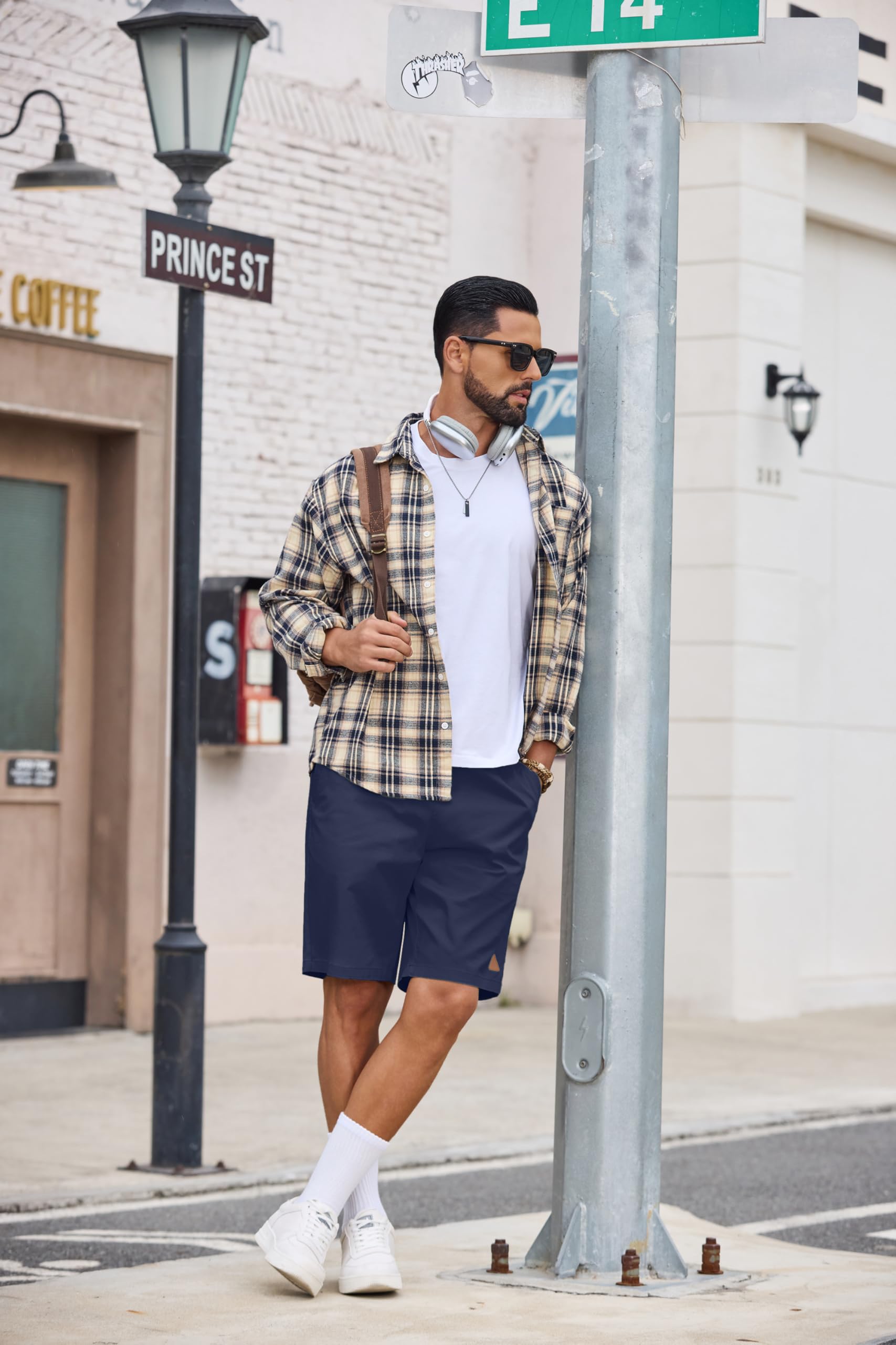 COOFANDY Kurze Hosen Herren Baumwolle Sommer Shorts mit Gummizug und Reißverschlusstaschen Atmungsaktiv Chino Bermuda für Sommer, Urlaub & Freizeit - 3