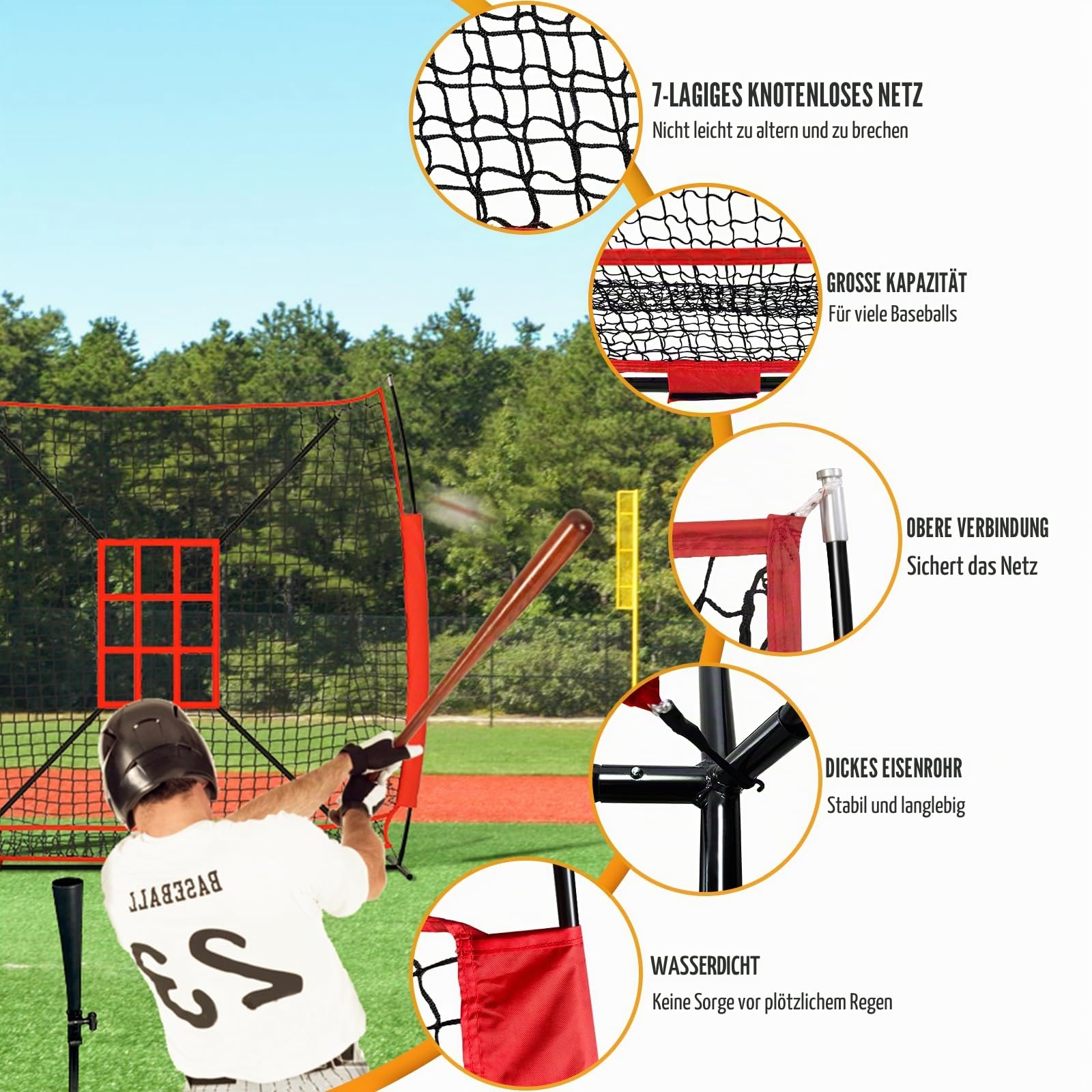 Baseball- und Softball-Trainingsnetz mit Schlagzone Wurfnetz mit Tee Tragbare Schlagnetze Trainingsbegleiter für die Technik