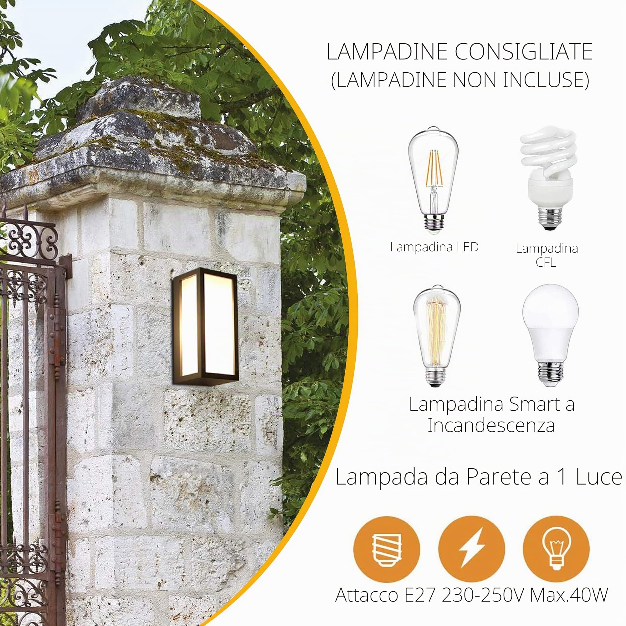 HLFVLITE Applique da Esterno, Lampada da Parete in Alluminio con Attacco E27 Max 40W, Impermeabile IP54, Grigio Antracite
