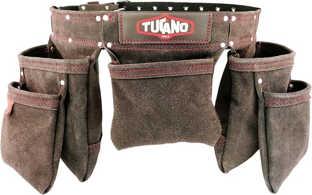 Leather Tool Belt for framers, Carpenters. Perfect Electricians Tool Belt and Convenient Tool Belt for Women. 12 Tool Pouches for Large Capacity. Our Tool Rig Fits Size 32" to 50"
