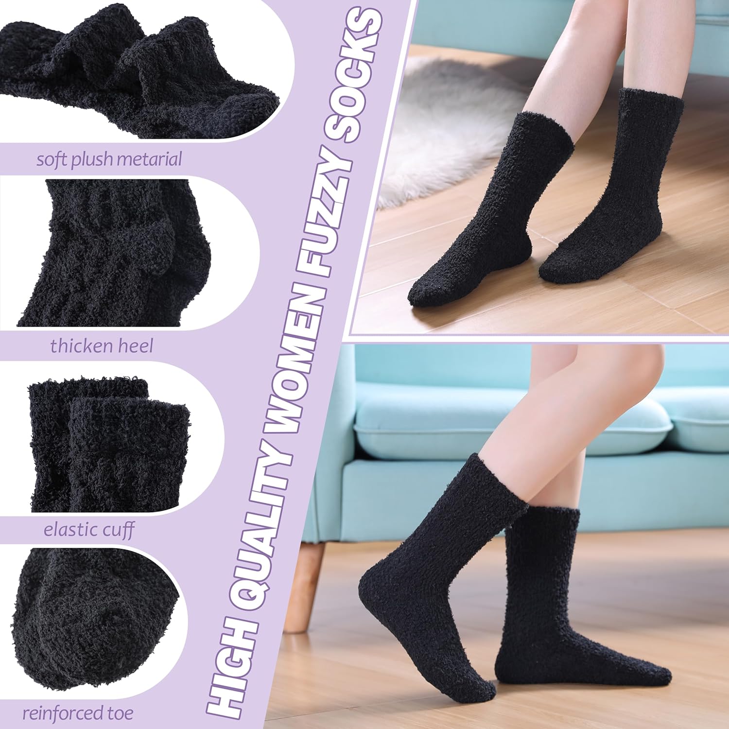 Womens Fuzzy Socks Cozy Fluffy Slipper Soft Winter Warm Home Sleeping Christmas Socks - Image 4