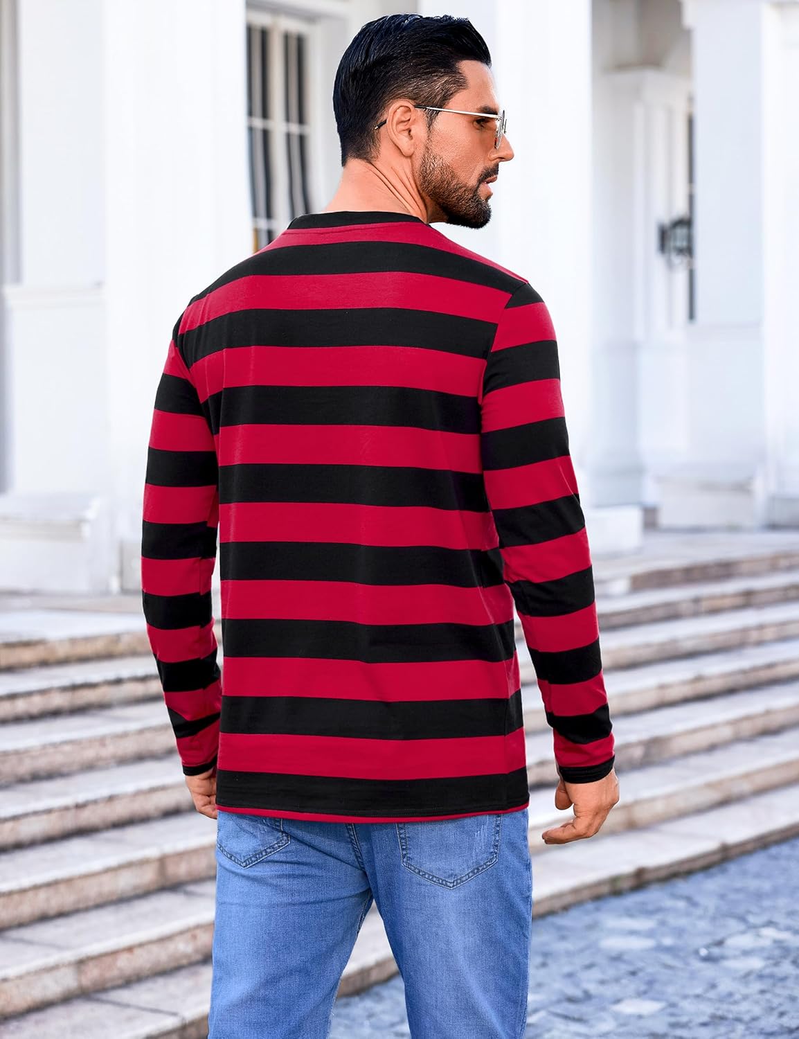 iClosam Mens Black and White Striped T Shirt Long Sleeve Crewneck Casual Basic Tee Cotton Pullover Tops S-3XL - Image 5