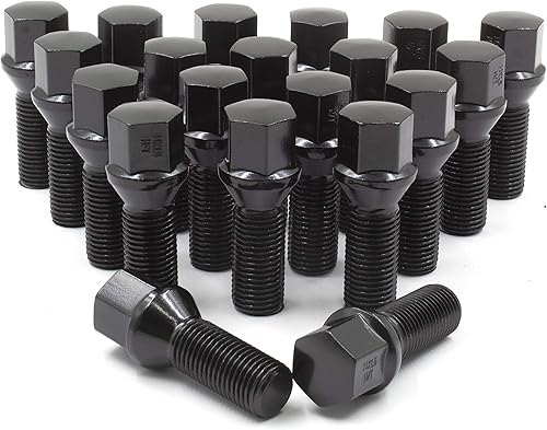 Wheel Accessories Parts Juego de 20 pernos de llanta negros de 14 x 1.25 pulgadas, tornillo de bellota de asiento de cono, hexagonal de 0.669 in,